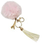 Pink Fluffy Pom Pom Keychain With Eiffel Tower Charm and White Tassel