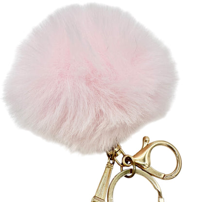 Pink Fluffy Pom Pom Keychain With Eiffel Tower Charm and White Tassel