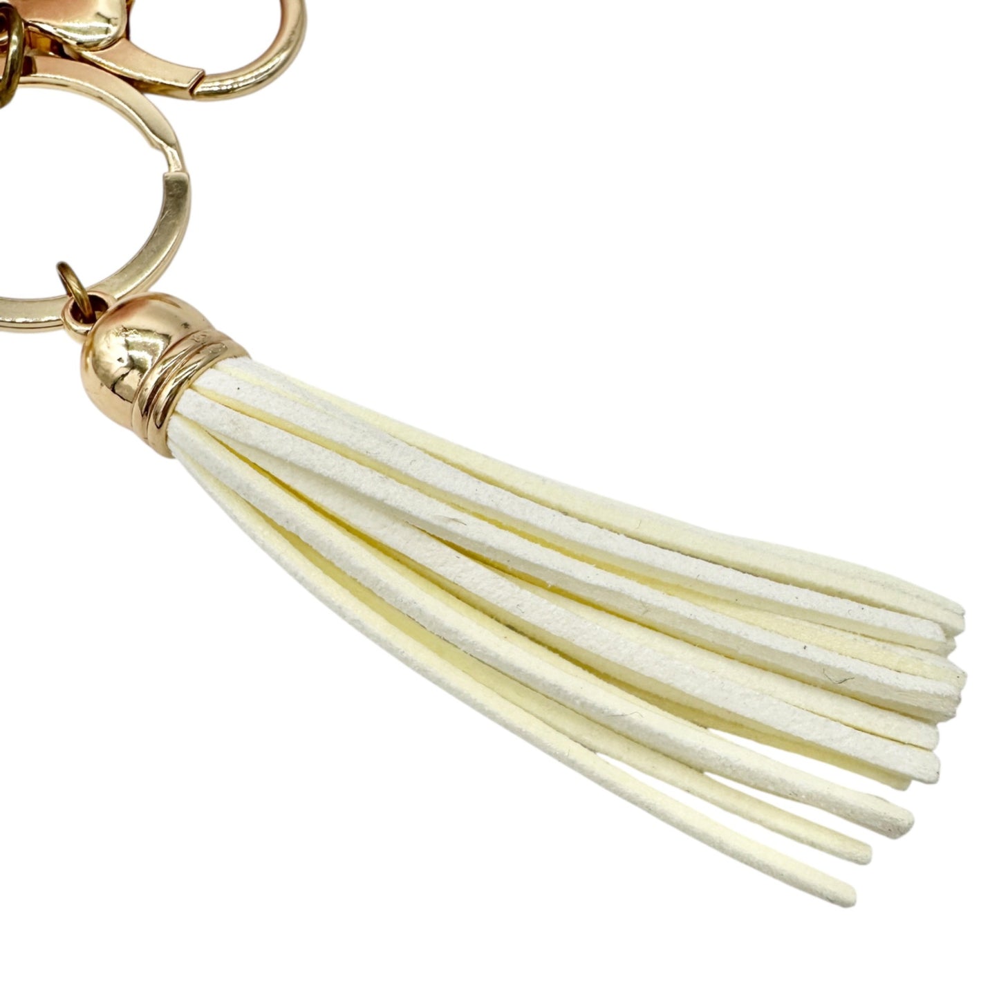 Pink Fluffy Pom Pom Keychain With Eiffel Tower Charm and White Tassel