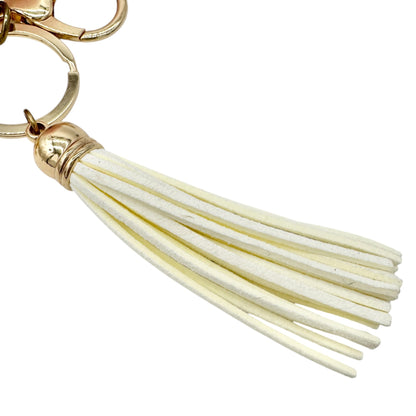 Pink Fluffy Pom Pom Keychain With Eiffel Tower Charm and White Tassel