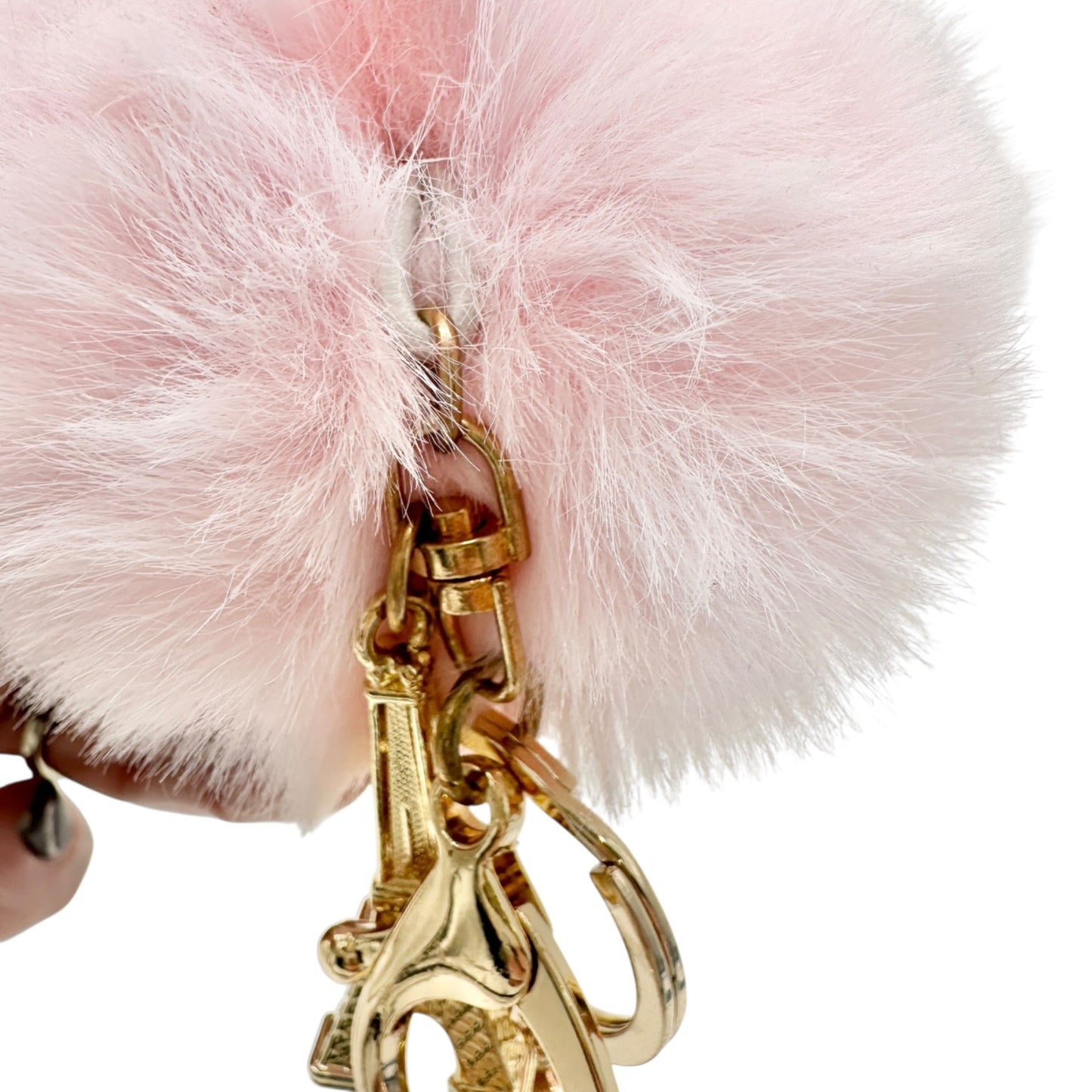 Pink Fluffy Pom Pom Keychain With Eiffel Tower Charm and White Tassel