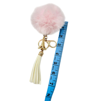 Pink Fluffy Pom Pom Keychain With Eiffel Tower Charm and White Tassel