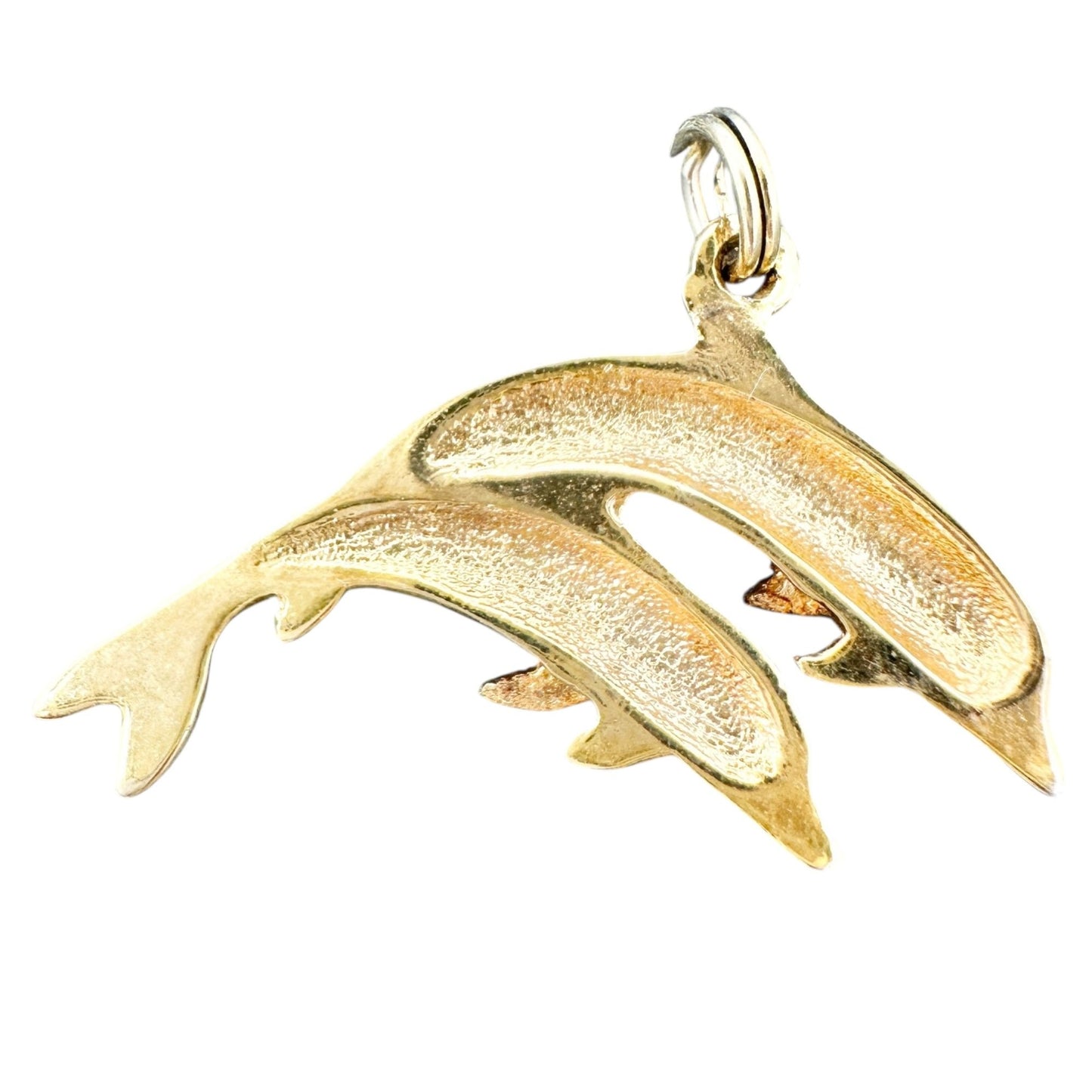 Goldtone Double Dolphin Pendant Charm Ocean Theme Jewelry Gift 1.5 inch Wide