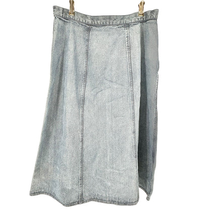 LL Bean Womens Denim Midi Skirt Light Wash Size 16 Regular Side Zip and Button
