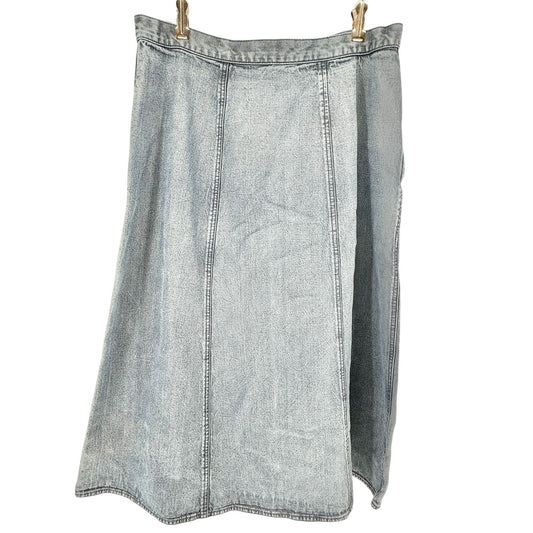 LL Bean Womens Denim Midi Skirt Light Wash Size 16 Regular Side Zip and Button