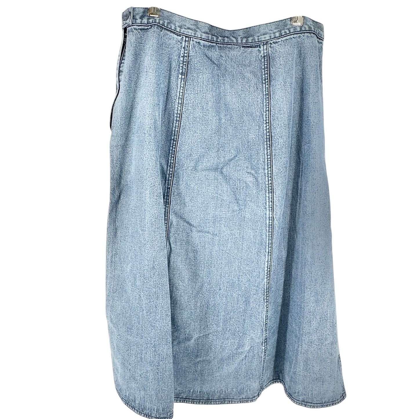 LL Bean Womens Denim Midi Skirt Light Wash Size 16 Regular Side Zip and Button