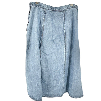LL Bean Womens Denim Midi Skirt Light Wash Size 16 Regular Side Zip and Button