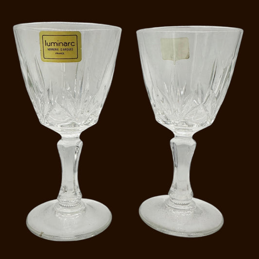 Luminarc Cordial Liqueur Glasses Set of 2 Crystal Pattern France Vintage 4" Tall
