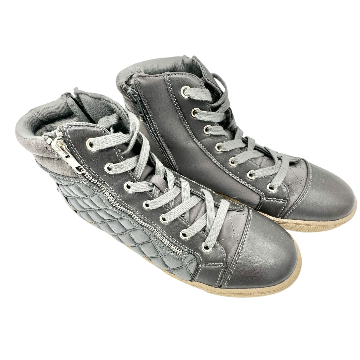 Juicy Couture Quilted High-Top Sneakers Womens Sz 10 Gray Faux Leather Side Zip
