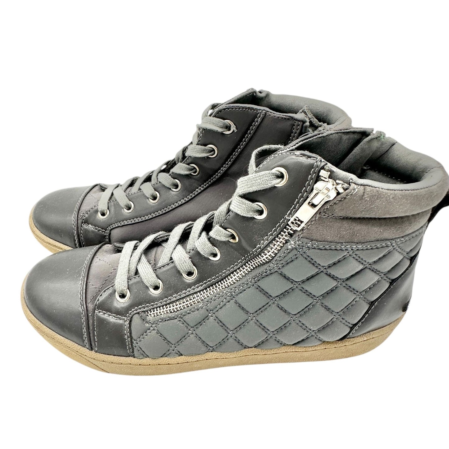 Juicy Couture Quilted High-Top Sneakers Womens Sz 10 Gray Faux Leather Side Zip