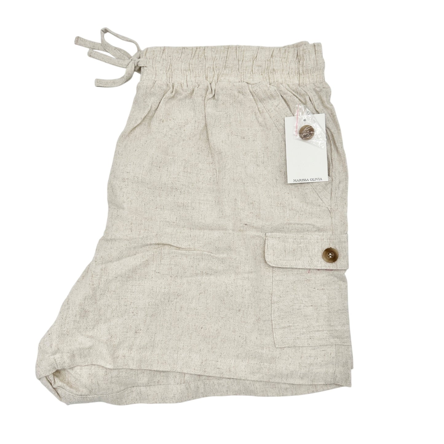 Marissa Olivia Shorts Womens 3X Oatmeal Drawstring Linen-Blend With Pockets