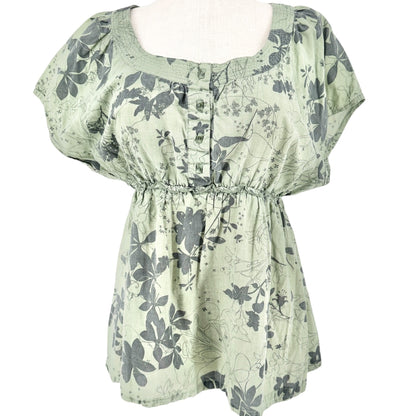 Venezia Blouse Womens 18/20 Green Floral Print Short Sleeve Elastic High Waist
