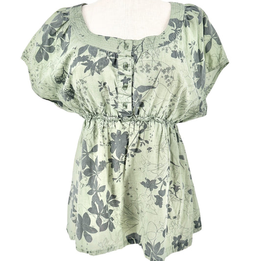 Venezia Blouse Womens 18/20 Green Floral Print Short Sleeve Elastic High Waist