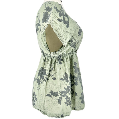 Venezia Blouse Womens 18/20 Green Floral Print Short Sleeve Elastic High Waist