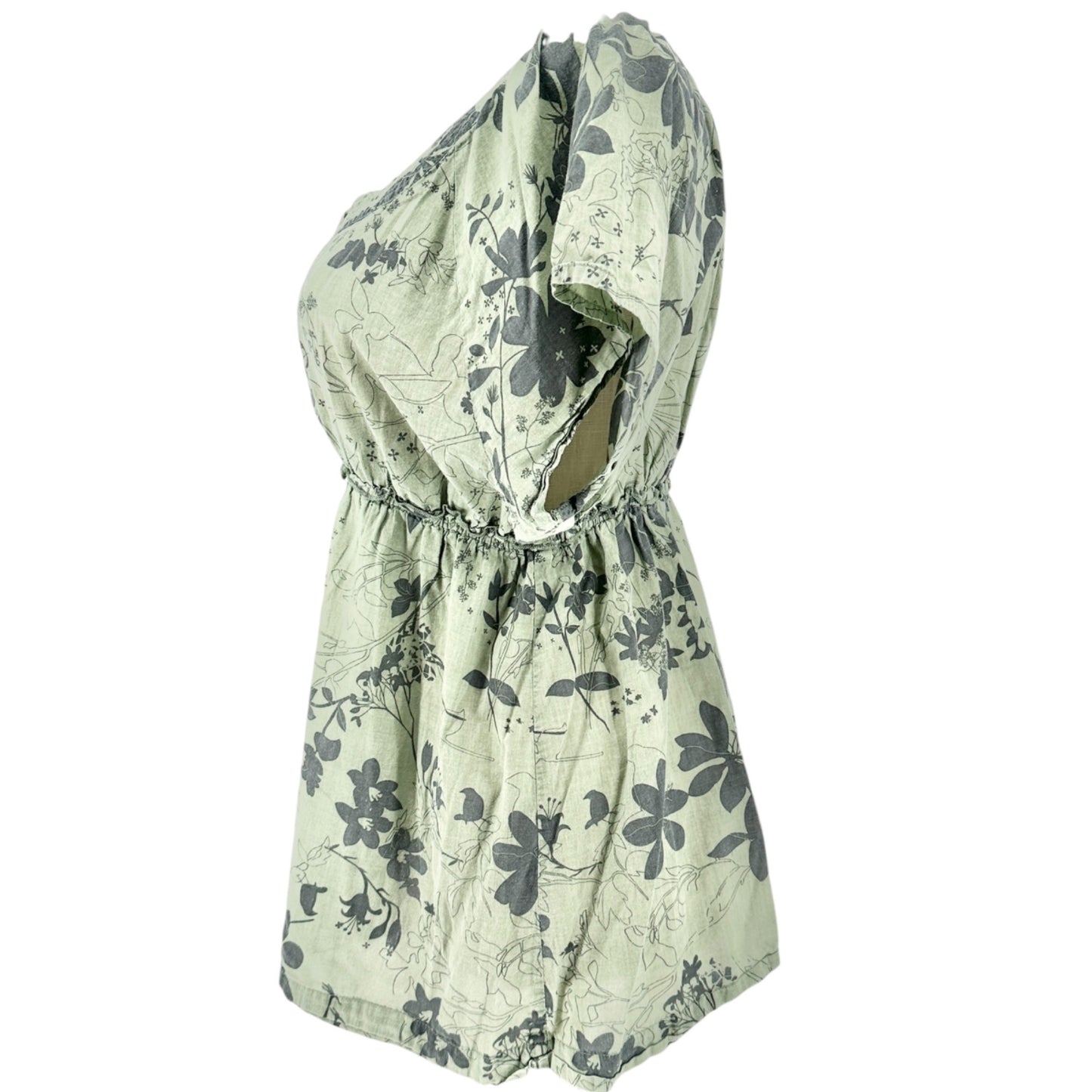 Venezia Blouse Womens 18/20 Green Floral Print Short Sleeve Elastic High Waist