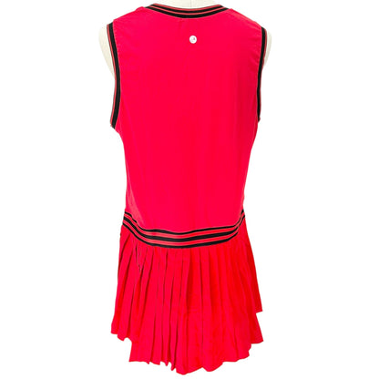 Vintage Inspired Red Sleeveless Dress XXL Striped V-Neck Waistband Pleated Skirt