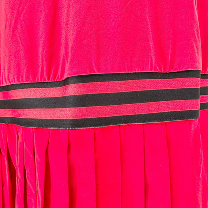 Vintage Inspired Red Sleeveless Dress XXL Striped V-Neck Waistband Pleated Skirt