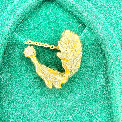 Angel Feather Necklace Austrian Crystal Gold Tone Vernon Wilson Signature in Box