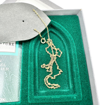Angel Feather Necklace Austrian Crystal Gold Tone Vernon Wilson Signature in Box