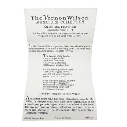 Angel Feather Necklace Austrian Crystal Gold Tone Vernon Wilson Signature in Box