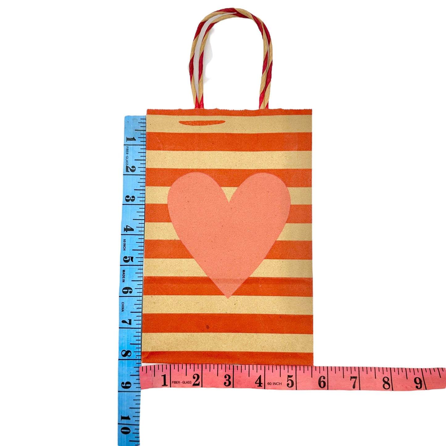 Valentine's Set of 4 Kraft Gift Bags 8 x 5.5 inch Red Hearts Handles