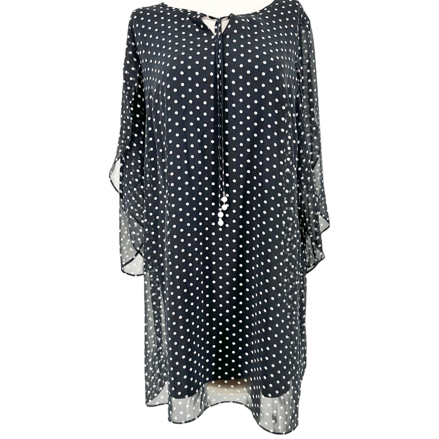 Fashionable Layered Dress Size 20 Black White Polka Dot Pearl Tie Neck Roz & Ali