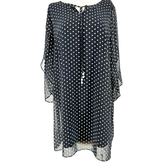 Fashionable Layered Dress Size 20 Black White Polka Dot Pearl Tie Neck Roz & Ali