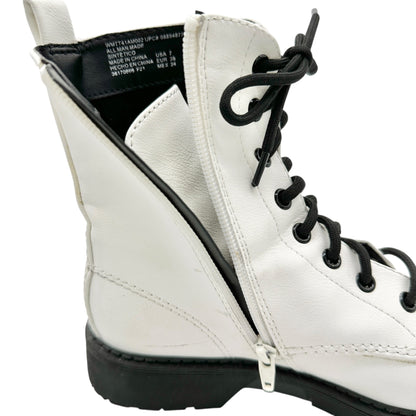 Time And Tru Combat Boots Womens Size 7 White With Black Laces and Side Zippers