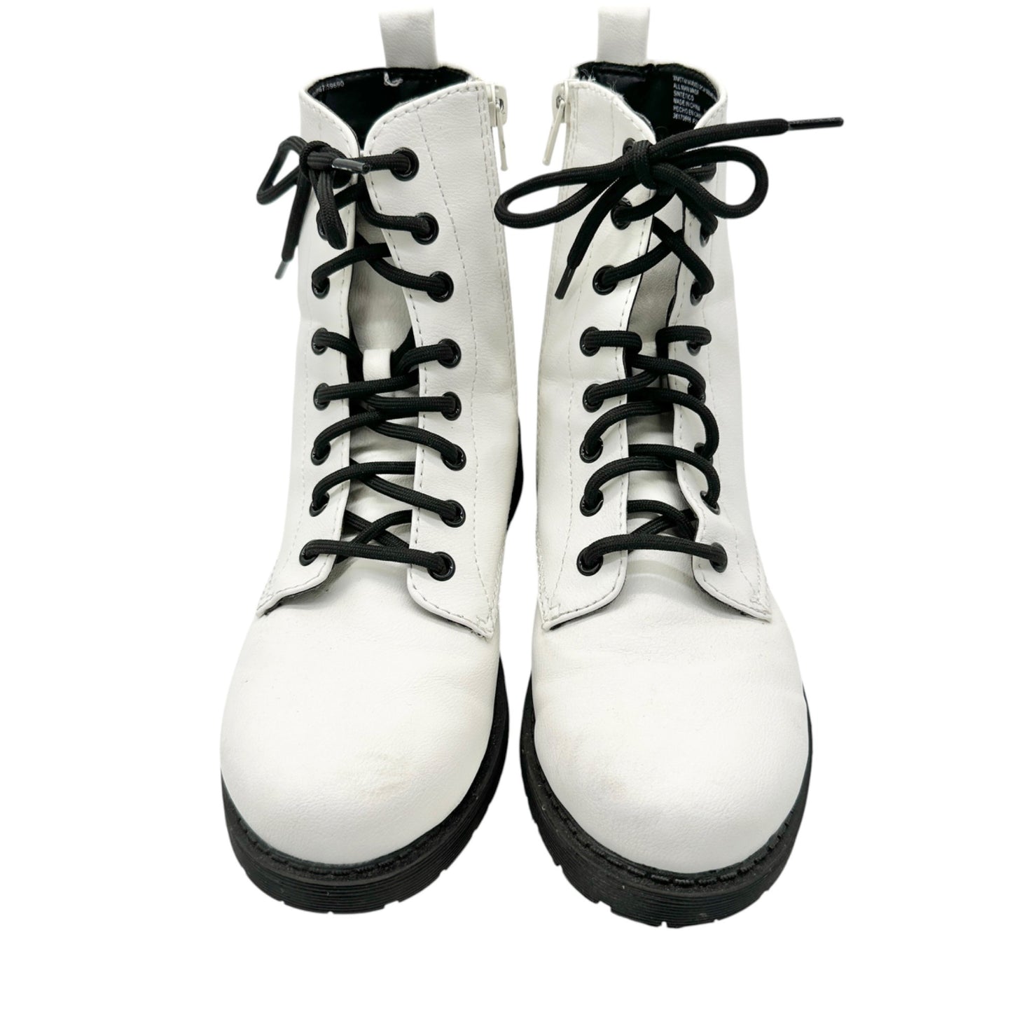 Time And Tru Combat Boots Womens Size 7 White With Black Laces and Side Zippers