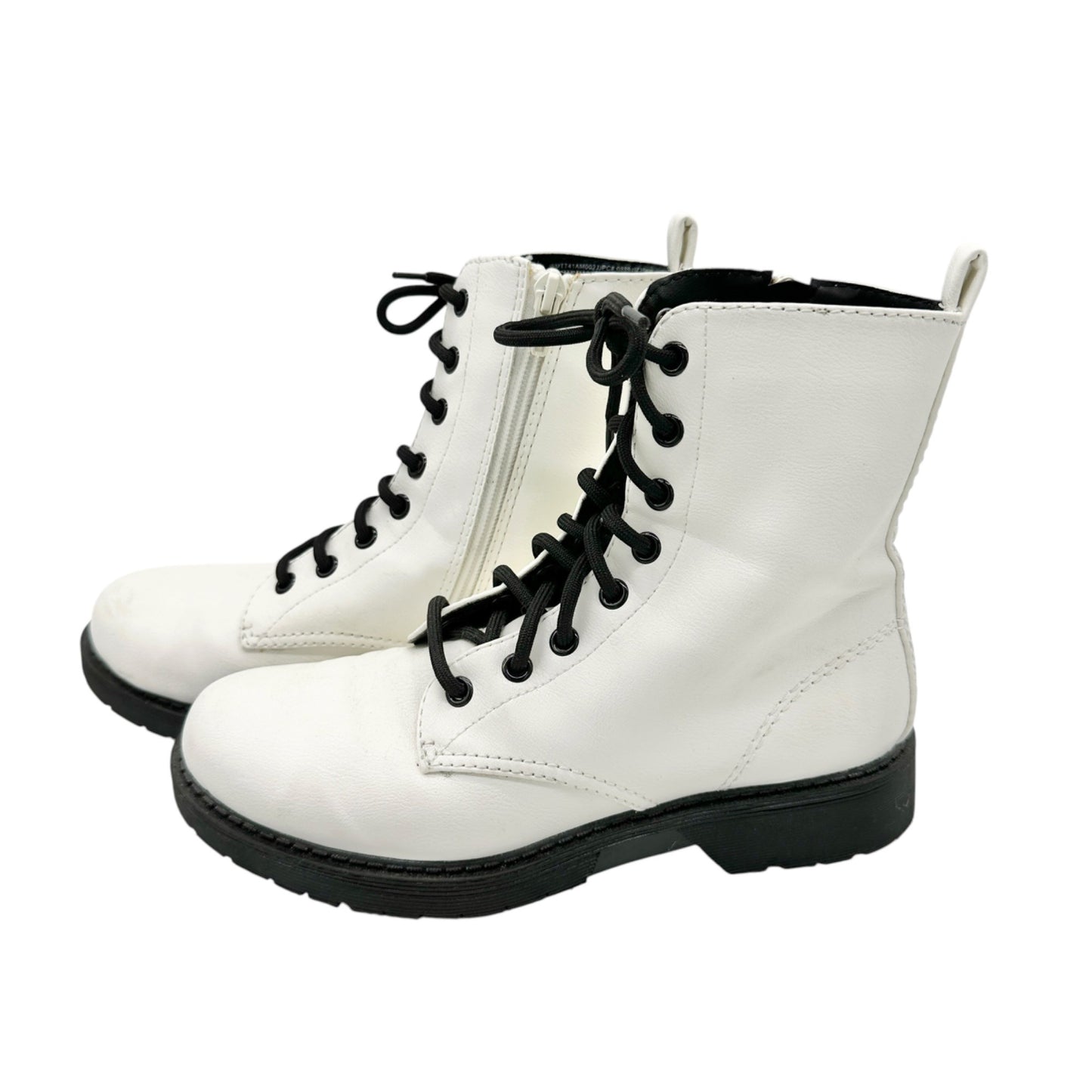 Time And Tru Combat Boots Womens Size 7 White With Black Laces and Side Zippers