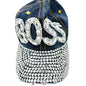 BOSS Denim Baseball Cap Rhinestone Embellished Adjustable Strap Bedazzled Hat