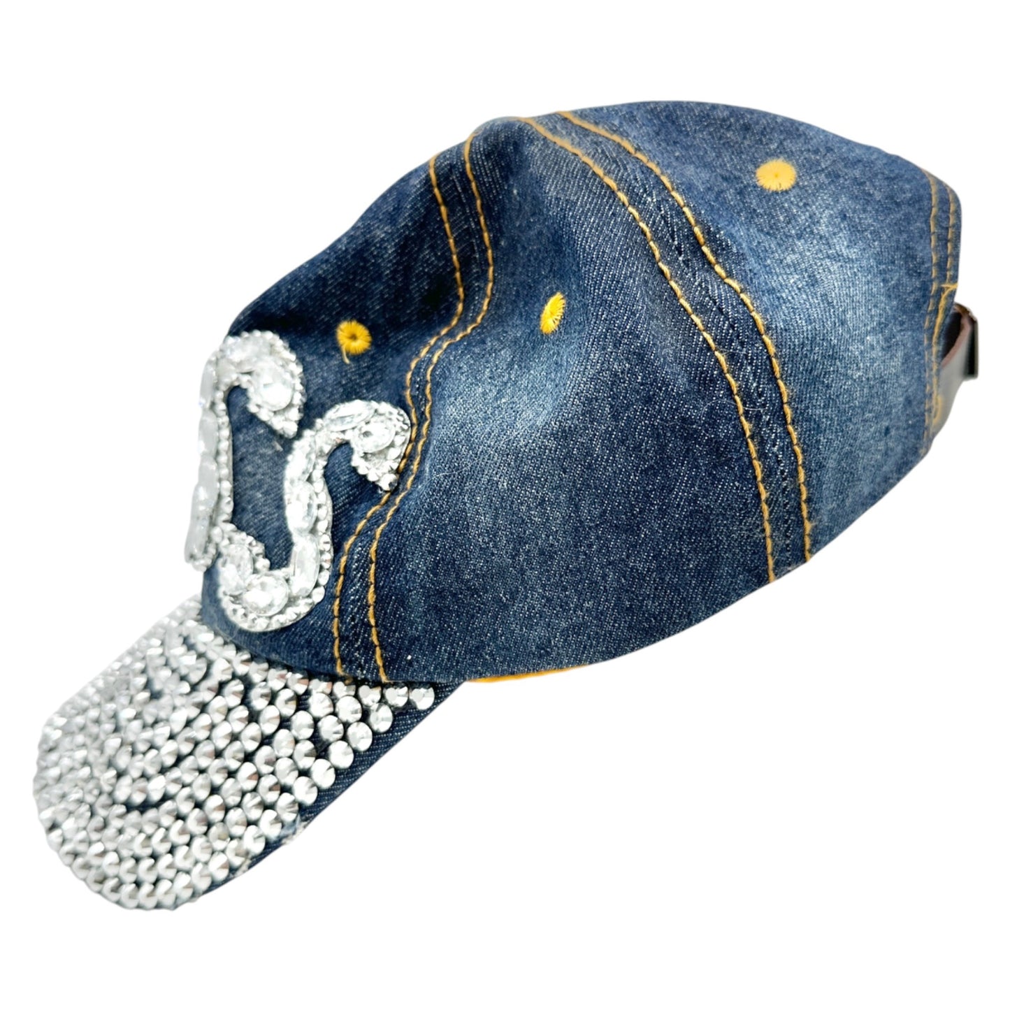 BOSS Denim Baseball Cap Rhinestone Embellished Adjustable Strap Bedazzled Hat