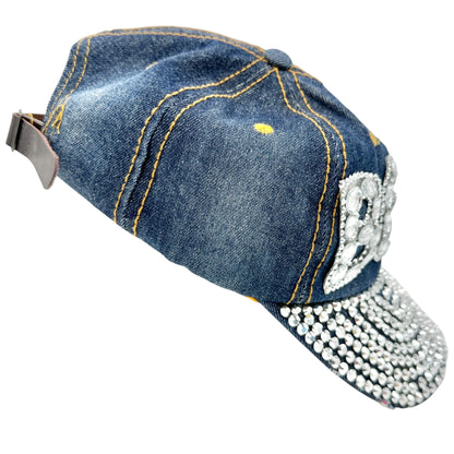 BOSS Denim Baseball Cap Rhinestone Embellished Adjustable Strap Bedazzled Hat