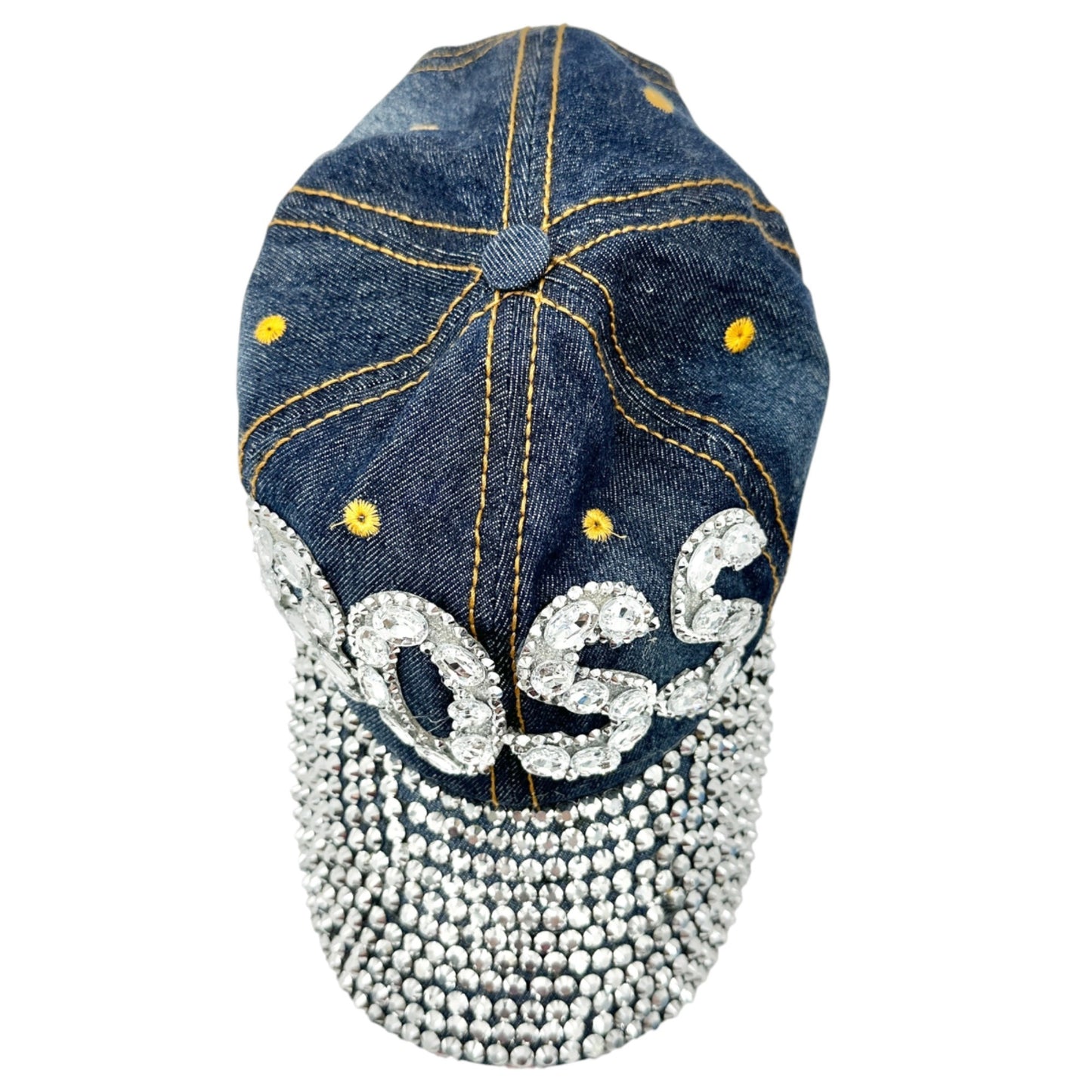BOSS Denim Baseball Cap Rhinestone Embellished Adjustable Strap Bedazzled Hat