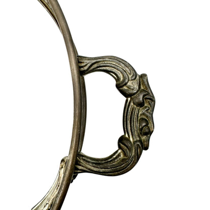 Silver Plate Round Serving Dish Holder With Ornate Handles+Feet 9 Inch Diameter