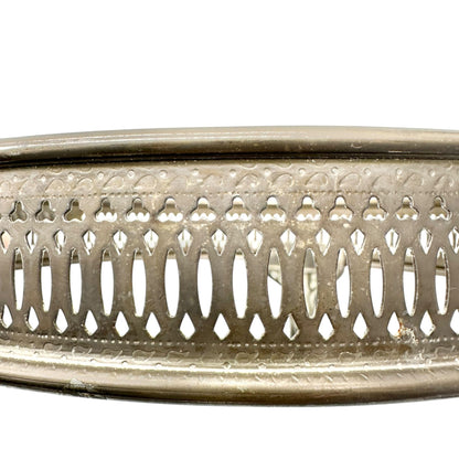 Silver Plate Round Serving Dish Holder With Ornate Handles+Feet 9 Inch Diameter