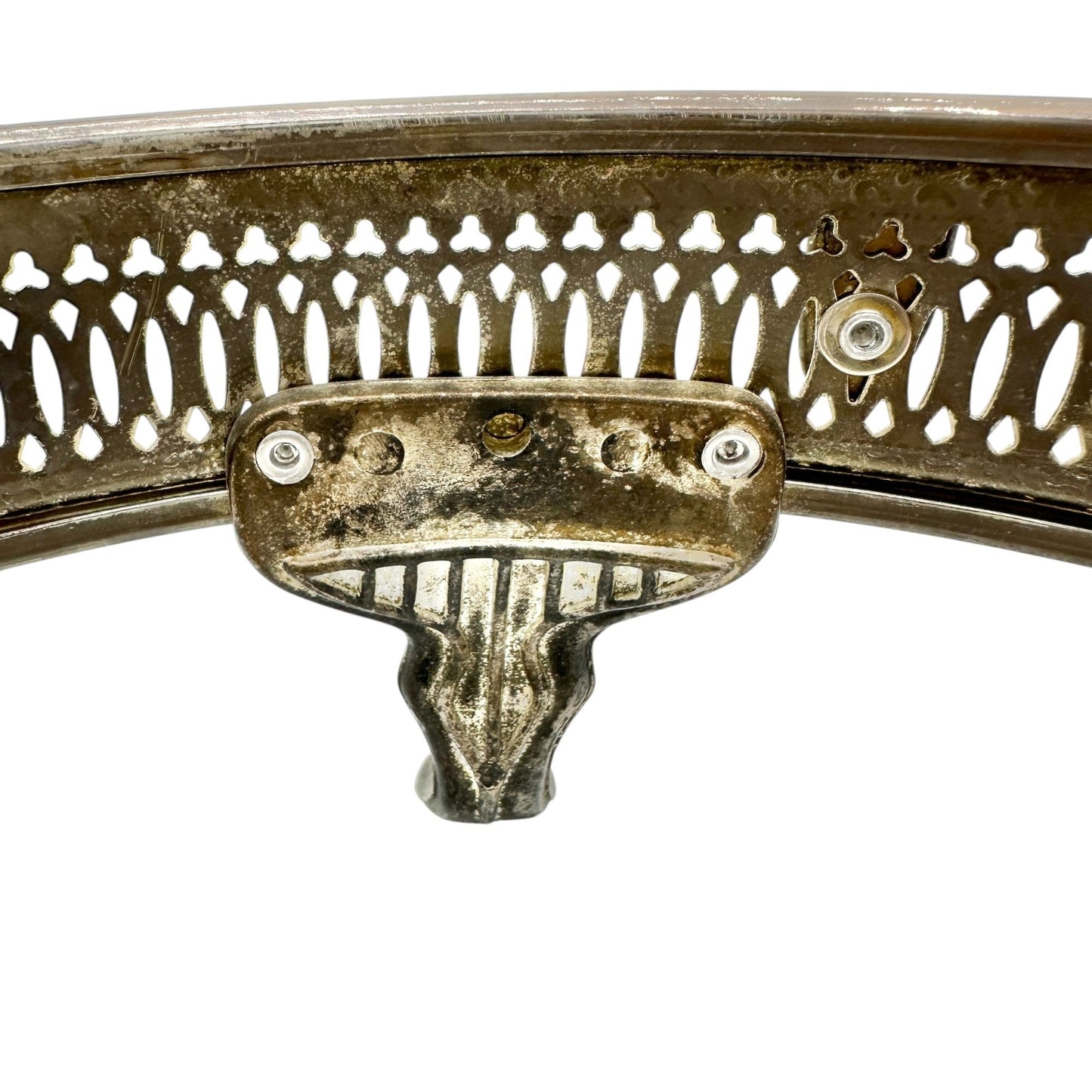 Silver Plate Round Serving Dish Holder With Ornate Handles+Feet 9 Inch Diameter