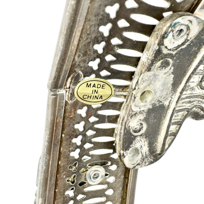 Silver Plate Round Serving Dish Holder With Ornate Handles+Feet 9 Inch Diameter