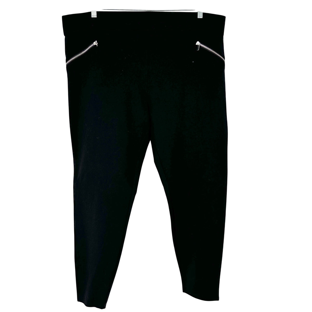 Bebe Black Stretch Pants 1X Front and Ankle Zipper Accents Comfort Rayon Blend