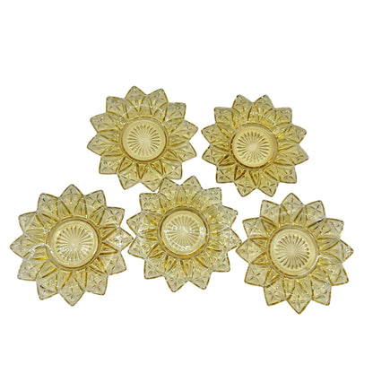 Federal Glass Set of 5 Vintage Yellow Sunflower Petal Bread Plates 6" Diameter