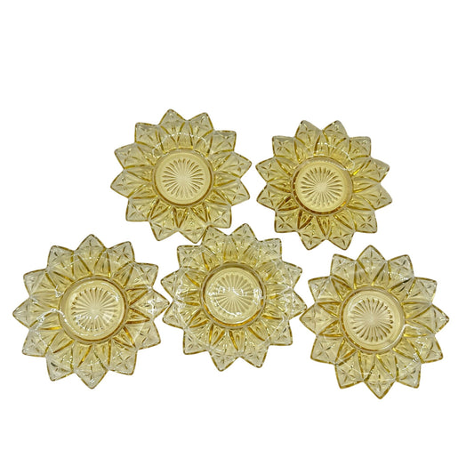 Federal Glass Set of 5 Vintage Yellow Sunflower Petal Bread Plates 6" Diameter