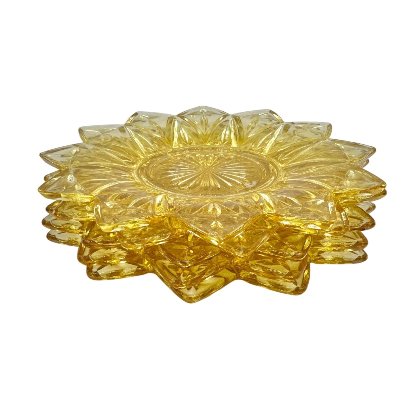 Federal Glass Set of 5 Vintage Yellow Sunflower Petal Bread Plates 6" Diameter