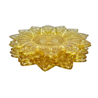 Federal Glass Set of 5 Vintage Yellow Sunflower Petal Bread Plates 6" Diameter