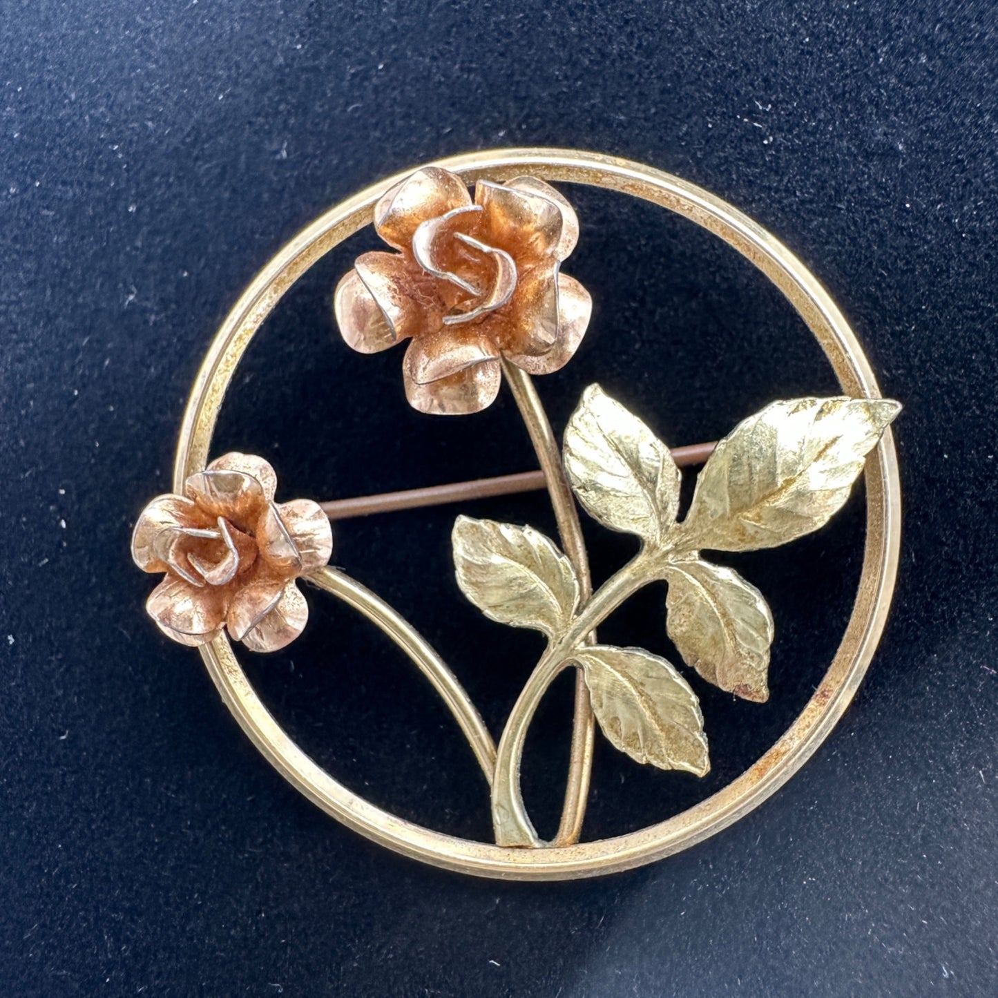 Vintage Gold Tone Rose Brooch and Clip On Earrings Set Floral Elegant Design