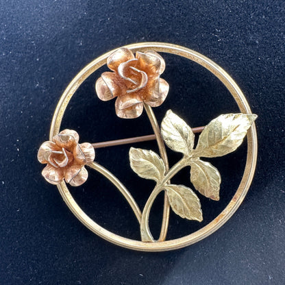 Vintage Gold Tone Rose Brooch and Clip On Earrings Set Floral Elegant Design