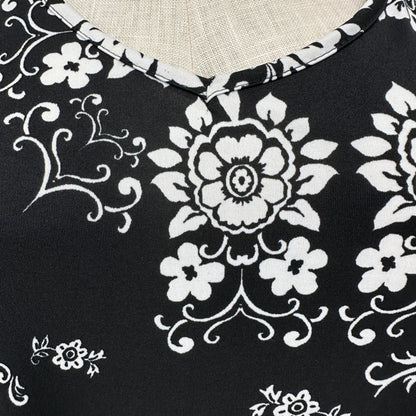 Johnny Womens Floral Print Black & White Long Sleeve Tunic Top 3XL USA Made