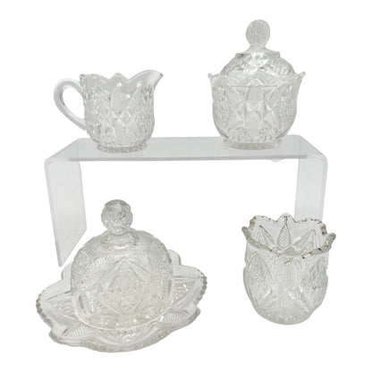 Pennsylvania Balder No 15048 Vtg Glass Childrens 4pc Table Set Diamond Cut TS-53