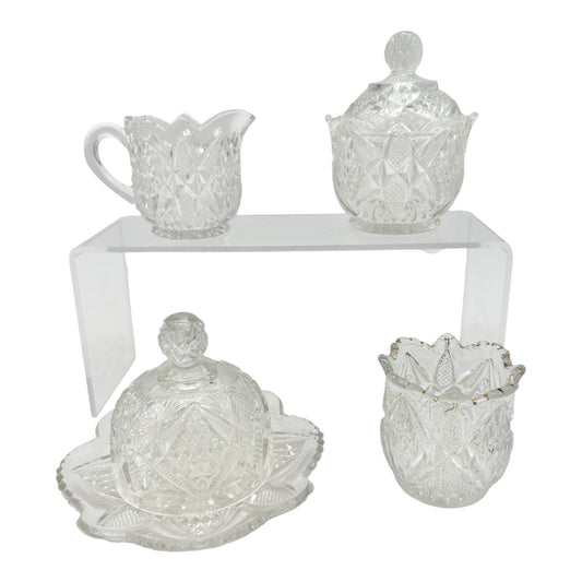Pennsylvania Balder No 15048 Vtg Glass Childrens 4pc Table Set Diamond Cut TS-53