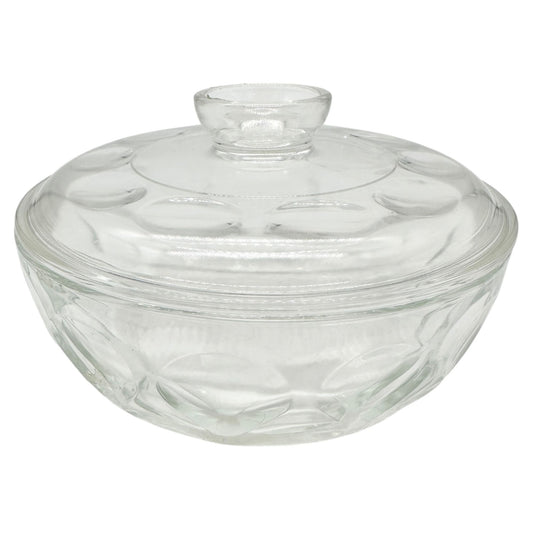 Vintage Clear Glass Bowl with Lid Embossed Floral Design Decorative Tableware