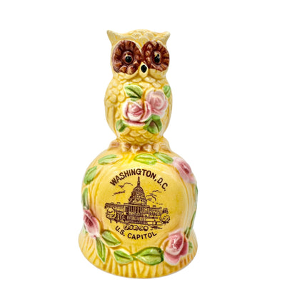Vintage Washington DC Owl Bell With Floral Design US Capitol Illustration 4.5” H